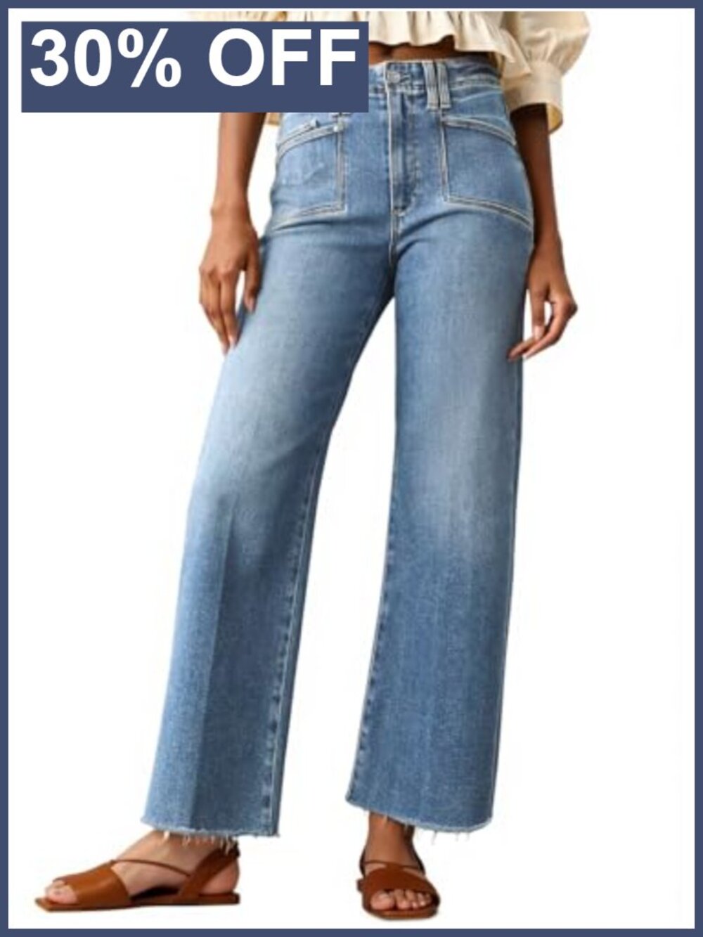 High Waisted Cropped Straight Leg Raw Hem Stretch Denim Jeans